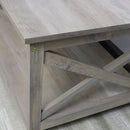 Farmhouse Modern Wood Coffee Table with 2-Tier Shelf Storage (Washed Oak)