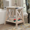 Farmhouse Side Table End Table with 2-Tier Storage, White Oak
