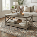 Rainbow Sophia Coffee Table, Modern Farmhouse Wood Coffee Table with 2-Tier Storage, 40 Inch, Washed Oak