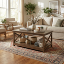 Rainbow Sophia Coffee Table, Modern Farmhouse Wood Coffee Table with 2-Tier Storage, 40 Inch, Dark Walnut