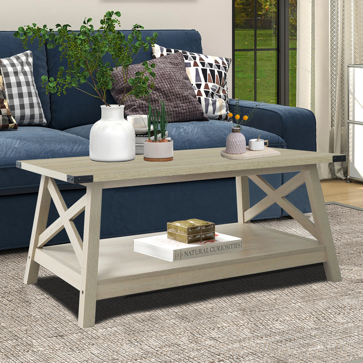 Rainbow Sophia Farmhouse Coffee Table with Corner Protection, 40 Inch,