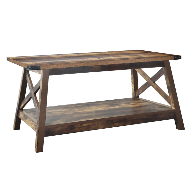Rainbow Sophia Farmhouse Coffee Table with Corner Protection, 40 Inch, Rustic Wood