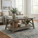 Rainbow Sophia Farmhouse Coffee Table with Corner Protection, 40 Inch, Washed Oak
