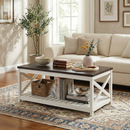 Rainbow Sophia Farmhouse Coffee Table with Slatted Shelf and Corner Protection, 40 Inches, Vintage White/Espresso