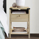 Rainbow Sophia Nightstand with Charging Station, Modern End Table with Drawer, Bedside Table with Open Storage, White Oak