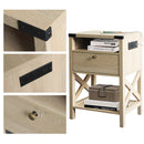 Rainbow Sophia Nightstand with Charging Station, Modern End Table with Drawer, Bedside Table with Open Storage, White Oak