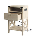 Rainbow Sophia Nightstand with Charging Station, Modern End Table with Drawer, Bedside Table with Open Storage, White Oak