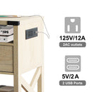 Rainbow Sophia Nightstand with Charging Station, Modern End Table with Drawer, Bedside Table with Open Storage, White Oak