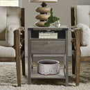 Rainbow Sophia Nightstand with Charging Station, Modern End Table with Drawer, Bedside Table with Open Storage, Washed Oak