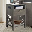 Rainbow Sophia Nightstand with Charging Station, Modern End Table with Drawer, Bedside Table with Open Storage, Washed Oak