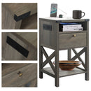 Rainbow Sophia Nightstand with Charging Station, Modern End Table with Drawer, Bedside Table with Open Storage, Washed Oak