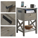 Rainbow Sophia Nightstand with Charging Station, Modern End Table with Drawer, Bedside Table with Open Storage, Washed Oak