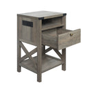 Rainbow Sophia Nightstand with Charging Station, Modern End Table with Drawer, Bedside Table with Open Storage, Washed Oak