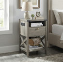 Rainbow Sophia Nightstand with Charging Station, Modern End Table with Drawer, Bedside Table with Open Storage, Washed Oak