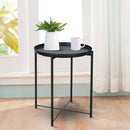 Metal End Table Side Table Accent Table with Round Tray (Black)