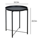 Metal End Table Side Table Accent Table with Round Tray (Black)