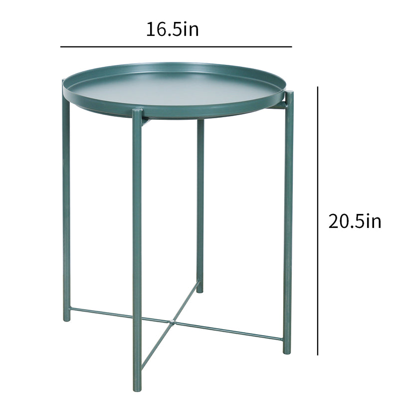 Metal End Table Side Table Accent Table with Round Tray (Green)