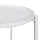 Metal End Table Side Table Accent Table with Round Tray (White)