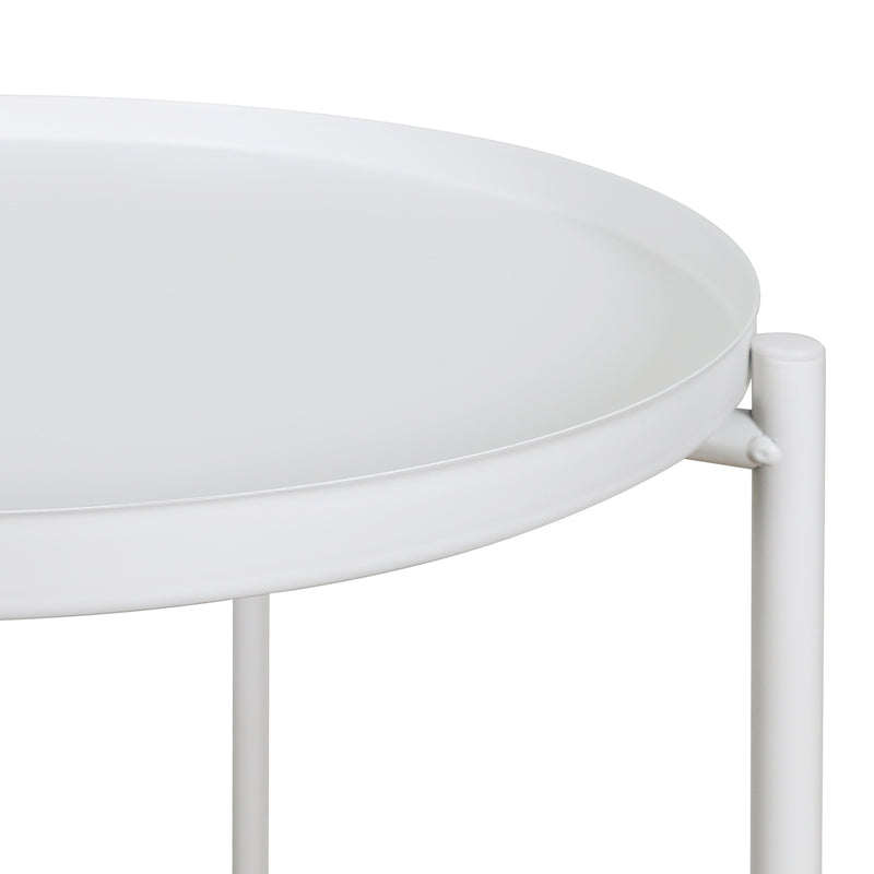 Metal End Table Side Table Accent Table with Round Tray (White)