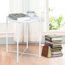 Metal End Table Side Table Accent Table with Round Tray (White)