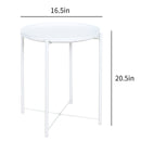 Metal End Table Side Table Accent Table with Round Tray (White)