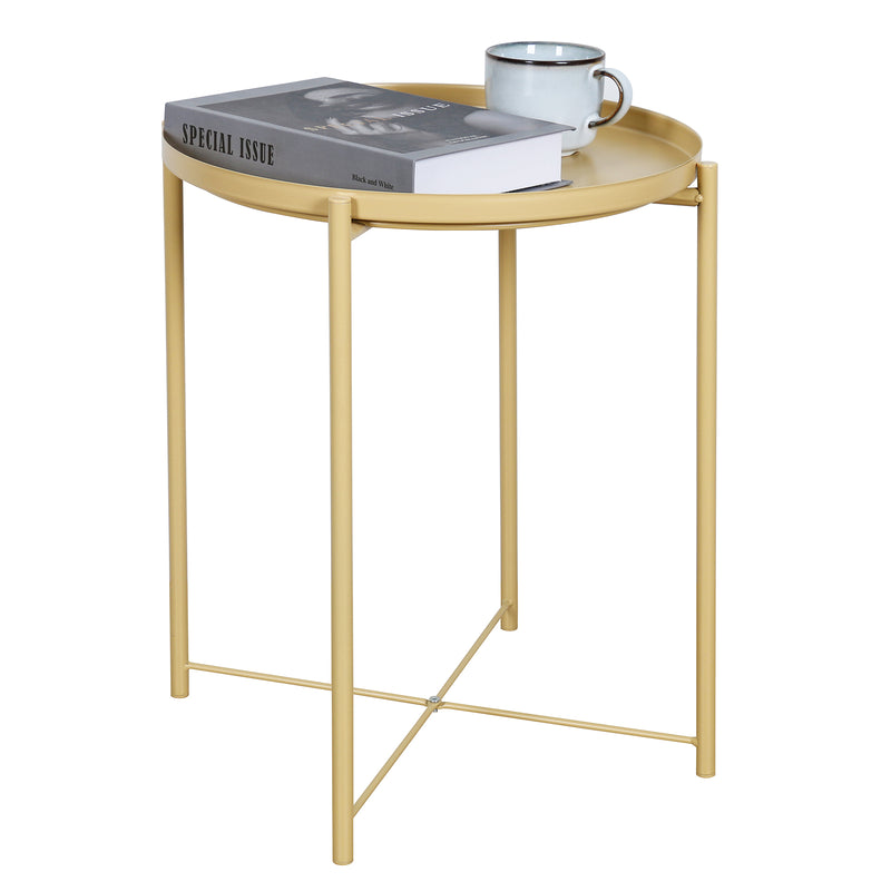 Metal End Table Side Table Accent Table with Round Tray (Yellow)