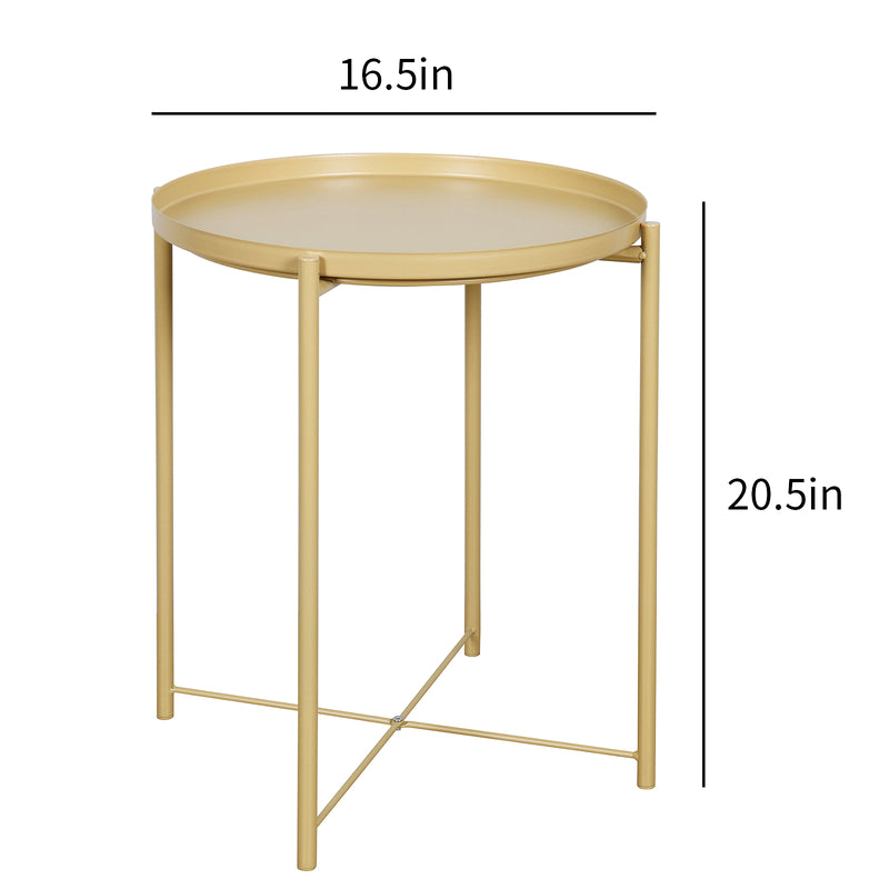 Metal End Table Side Table Accent Table with Round Tray (Yellow)