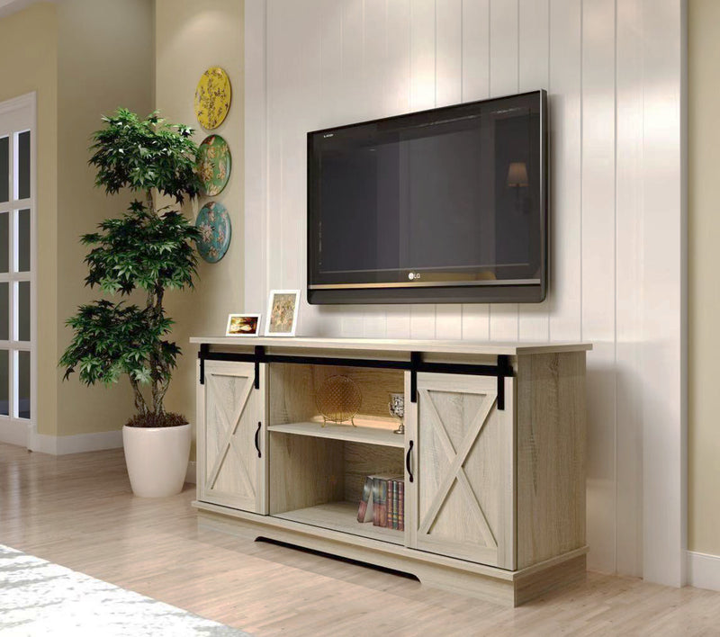 White sliding barn shop door tv stand