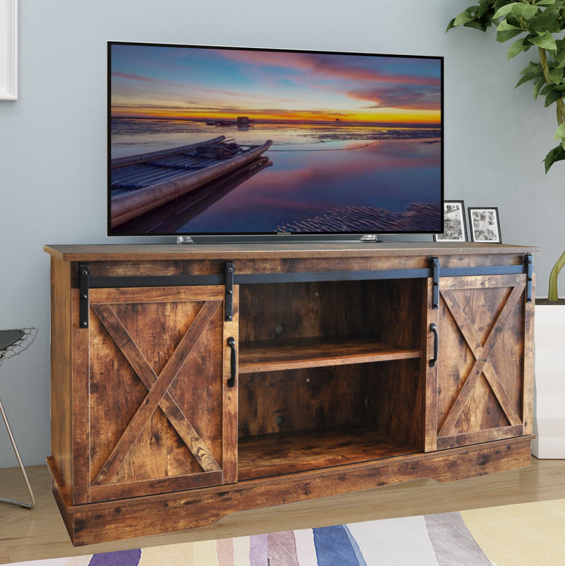 Farmhouse Sliding Barn Door TV Stand for TVs up to 65", Rustic