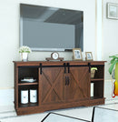Farmhouse Sliding Barn Door TV Stand for TVs up to 65", Dark Walnut
