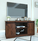 Farmhouse Sliding Barn Door TV Stand for TVs up to 65", Dark Walnut