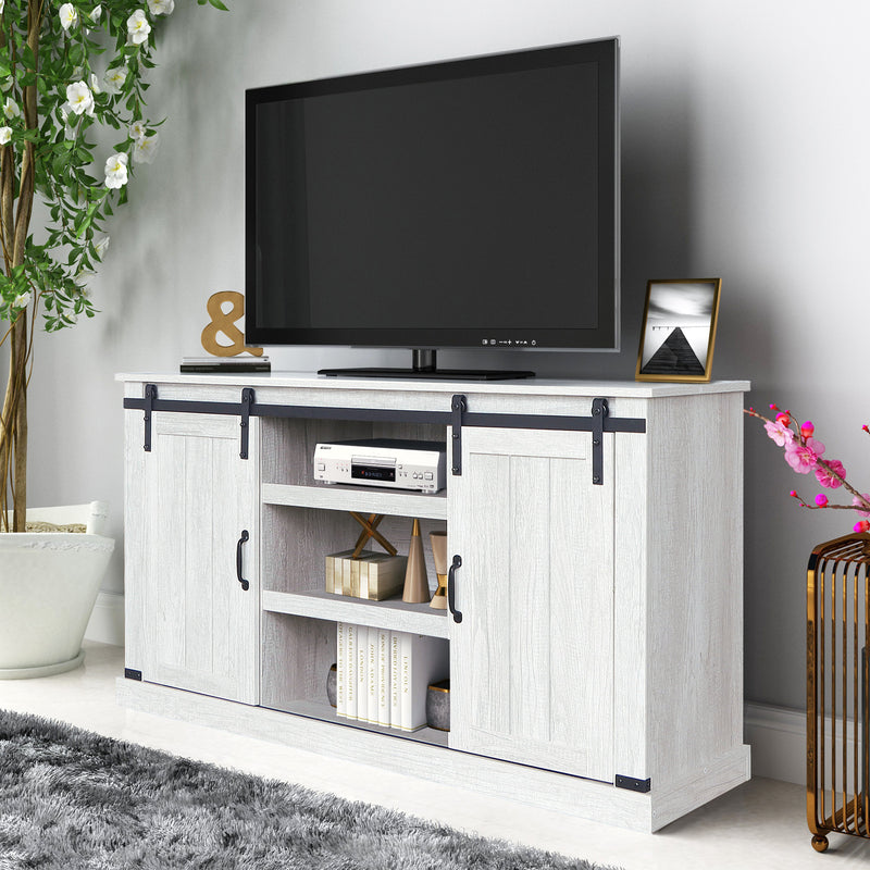 Sliding Barn Door TV Stand, Storage Cabinet with Shelves (Sargent Oak)