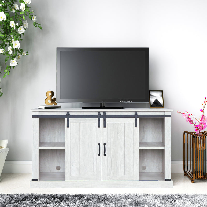 Sliding Barn Door TV Stand, Storage Cabinet with Shelves (Sargent Oak)