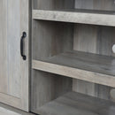 Sliding Barn Door TV Stand, Storage Cabinet with Shelves (Washed Oak)