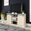 Sliding Barn Door TV Stand, Storage Cabinet with Shelves (White Oak)