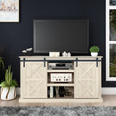 Sliding Barn Door TV Stand, Storage Cabinet with Shelves (White Oak)