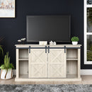 Sliding Barn Door TV Stand, Storage Cabinet with Shelves (White Oak)