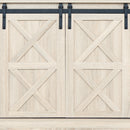 Sliding Barn Door TV Stand, Storage Cabinet with Shelves (White Oak)