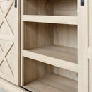 Sliding Barn Door TV Stand, Storage Cabinet with Shelves (White Oak)