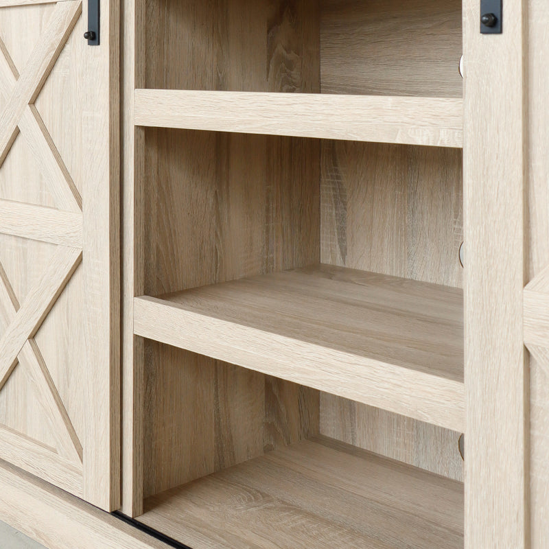 Sliding Barn Door TV Stand, Storage Cabinet with Shelves (White Oak)