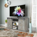 Sliding Barn Door TV Stand, Storage Cabinet with Shelves (Washed Oak)
