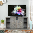 Sliding Barn Door TV Stand, Storage Cabinet with Shelves (Washed Oak)