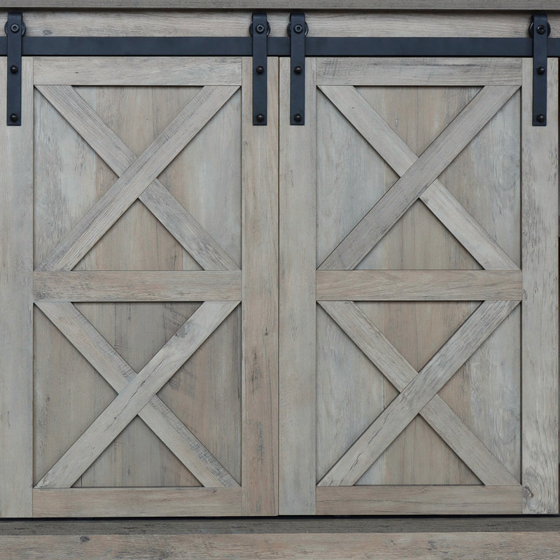 Sliding Barn Door TV Stand, Storage Cabinet with Shelves (Washed Oak)