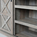 Sliding Barn Door TV Stand, Storage Cabinet with Shelves (Washed Oak)