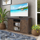 Sliding Barn Door TV Stand, Storage Cabinet with Shelves (Dark Walnut)