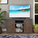 Sliding Barn Door TV Stand, Storage Cabinet with Shelves (Dark Walnut)