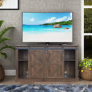 Sliding Barn Door TV Stand, Storage Cabinet with Shelves (Dark Walnut)