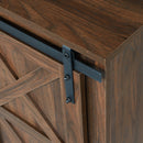 Sliding Barn Door TV Stand, Storage Cabinet with Shelves (Dark Walnut)