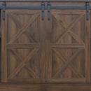 Sliding Barn Door TV Stand, Storage Cabinet with Shelves (Dark Walnut)