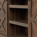 Sliding Barn Door TV Stand, Storage Cabinet with Shelves (Dark Walnut)